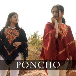 Woollen‎ Poncho with Kashmiri Floral Embroidery and Lining BB111